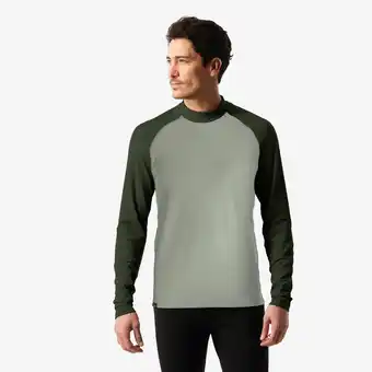 Decathlon Warm en ademend herenthermoshirt voor skiën 500 donkergroen/lichtgroen aanbieding