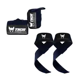 Decathlon Lifting Straps & Wrist Wraps 60cm (Flexibel) - Combinatie Bundel - Blauw aanbieding