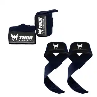 Decathlon Lifting Straps & Wrist Wraps 60cm (Flexibel) - Combinatie Bundel - Blauw aanbieding