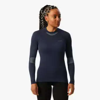 Decathlon Comfortabel thermoshirt voor skiën dames BL500 soft naadloos marineblauw blauw aanbieding