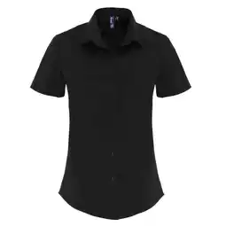 Decathlon Dames Katoen Popeline Stretch Overhemd met Korte Mouwen (Zwart) aanbieding