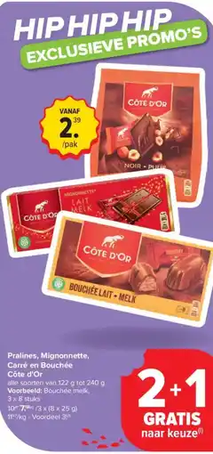Carrefour Market Côte d'Or Pralines, Mignonnette, Carré en Bouchée aanbieding