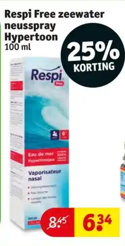 Kruidvat Respi Free zeewater neusspray Hypertoon aanbieding