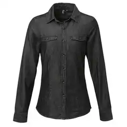 Decathlon Dames Denim Jean stijl gestikt overhemd (Zwarte denim) aanbieding