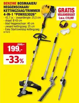 Hubo Powerplus POWXG3026 4-in-1 benzine bosmaaier trimmer heggenschaar kettingzaag 42,7cc aanbieding