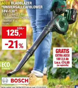 Hubo Bosch UniversalLeafBlower 18V-130 accu bladblazer 18V Li-Ion + lader aanbieding