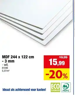 Hubo MDF plaat 244x122 cm 3mm wit aanbieding