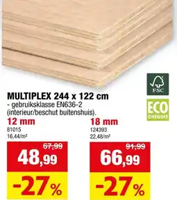 Hubo Multiplex 244x122 cm 18mm aanbieding
