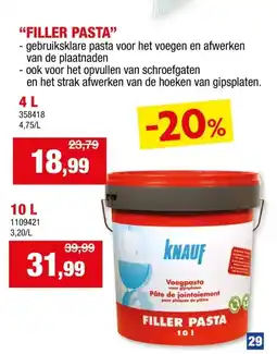 Hubo FILLER PASTA aanbieding