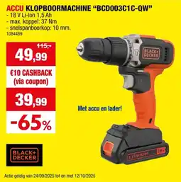 Hubo Black+Decker BCD003C1C-QW accu klopboorschroefmachine 18V Li-Ion + lader aanbieding