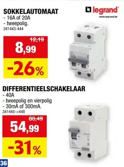 Hubo Legrand Sokkelautomaat 2P 20A 4,5kA aanbieding