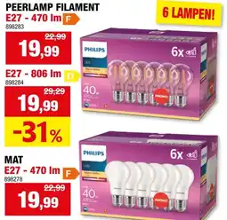 Hubo Philips LED peerlamp filament E27 4W 6 stuks aanbieding