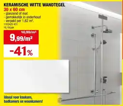 Hubo Wandtegel 30x60 cm wit mat aanbieding