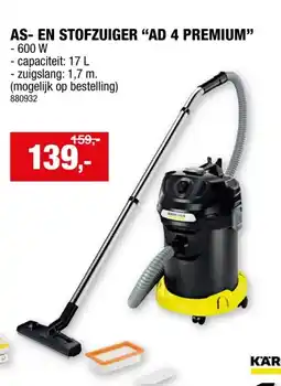 Hubo Karcher AD4 Premium as- en stofzuiger 600W 17l aanbieding