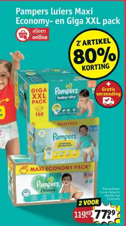 Kruidvat 2 x luiers Baby-dry Giga XXL Pack 3 150 stuks aanbieding