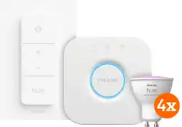 Coolblue Philips Hue White and Color GU10 Kit de Démarrage - 4 Ampoules + Bridge + Variateur aanbieding