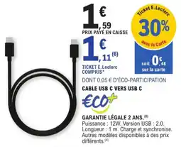 E.Leclerc Cable USB C Vers USB C aanbieding