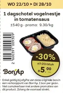 Bon Ap 1 dagschotel vogelnestje in tomatensaus aanbieding
