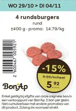 Bon Ap 4 rundsburgers aanbieding