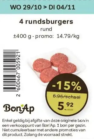 Bon Ap 4 rundsburgers aanbieding