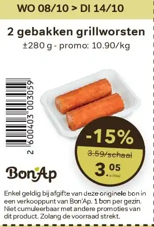 Bon Ap 2 gebakken grillworsten aanbieding
