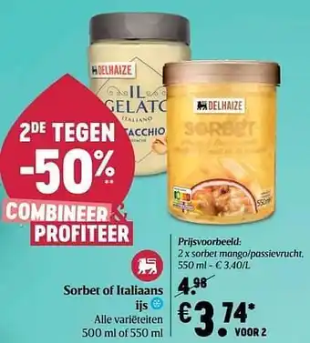 Delhaize Sorbet mango-passievrucht ijs aanbieding