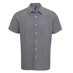 Decathlon Heren Micro Gingham geruit katoenen overhemd met korte mouwen (Zwart/Wit) aanbieding