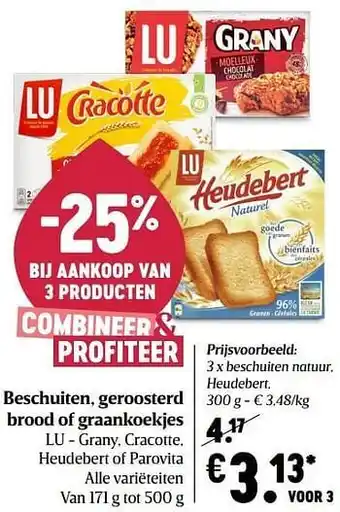 Delhaize Lu beschuiten natuur, heudebert aanbieding
