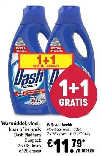 Delhaize Dash platinum vloeibaar wasmiddel aanbieding