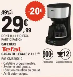 E.Leclerc Cafetière Tefal Garantie Legale 2 Ans aanbieding
