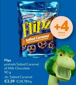 OKay Flipz pretzels Salted Caramel of Milk Chocolate 90 g aanbieding