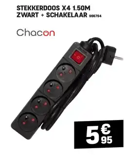 Electro Depot STEKKERDOOS X4 1.50M ZWART + SCHAKELAAR aanbieding