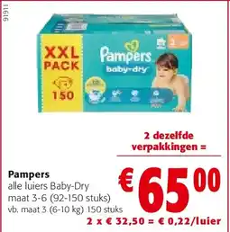 Colruyt Pampers alle luiers Baby-Dry maat 3-6 (92-150 stuks) aanbieding
