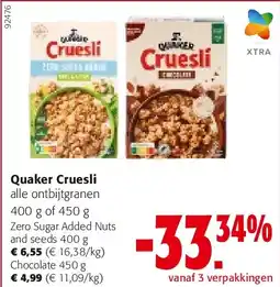 Colruyt Quaker Cruesli Zero Sugar Added Nuts and seeds 400 g aanbieding
