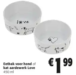 Colruyt Eetbak voor hond of kat aardewerk Love 450 ml aanbieding