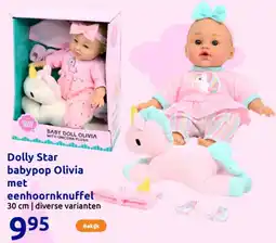 Action Dolly Star babypop Olivia met eenhoornknuffel aanbieding