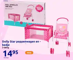 Action Dolly Star poppenwagen en bedje aanbieding