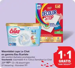 Carrefour Wasmiddel caps Le Chat en gamma Eau Écarlate aanbieding