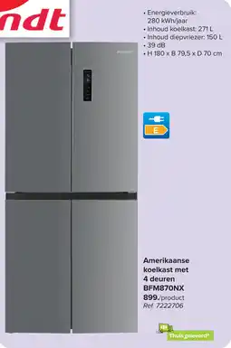 Carrefour Brandt Amerikaanse koelkast met 4 deuren BFM870NX aanbieding