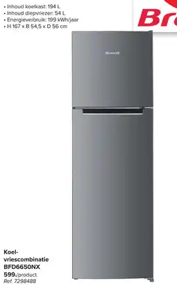 Carrefour Brandt Koel Vriescombinatie BFD6650NX aanbieding