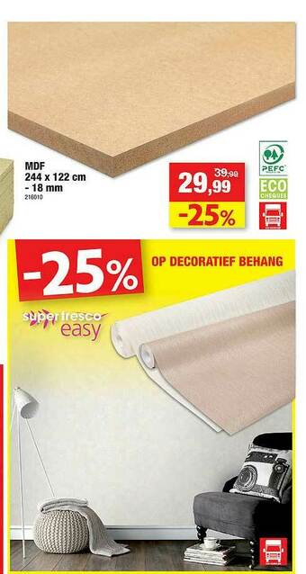 Hubo Mdf 244 X 122 Cm - 18 Mm aanbieding