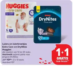 Carrefour Luiers en luierbroekjes Extra Care en DryNites Huggies aanbieding