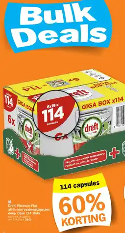 Albert Heijn Dreft Platinum Plus all-in-one vaatwascapsules deep clean 114 stuks aanbieding