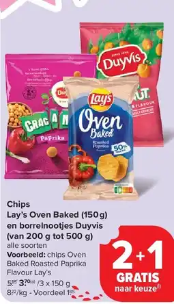 Carrefour Chips Lay’s Oven Baked (150 g) en borrelnootjes Duyvis (van 200 g tot 500 g) aanbieding