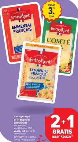 Carrefour Market EntreMont Kaas geraspt of in sneetjes aanbieding