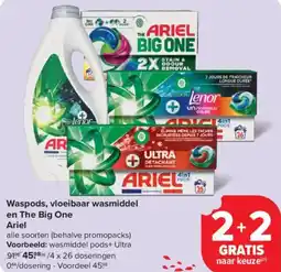 Carrefour Market Ariel Waspods, vloeibaar wasmiddel en The Big One aanbieding