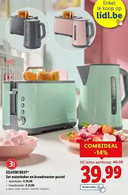 Lidl Silvercrest set waterkoker en broodrooster pastel aanbieding