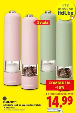 Lidl Silvercrest elektrische zout en pepermolen, 2 stuks aanbieding