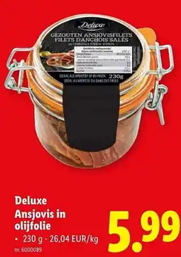 Lidl Deluxe Ansjovis in olijfolie aanbieding