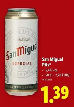 Lidl San Miguel Pils 5.4% vol aanbieding